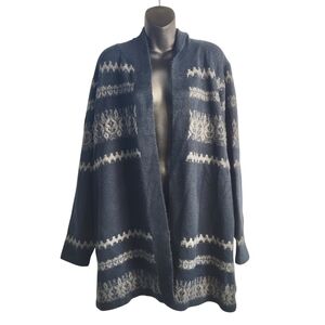 Christopher & Banks Sweater Cardigan Women's Blue White Hooded Soft Sz X…